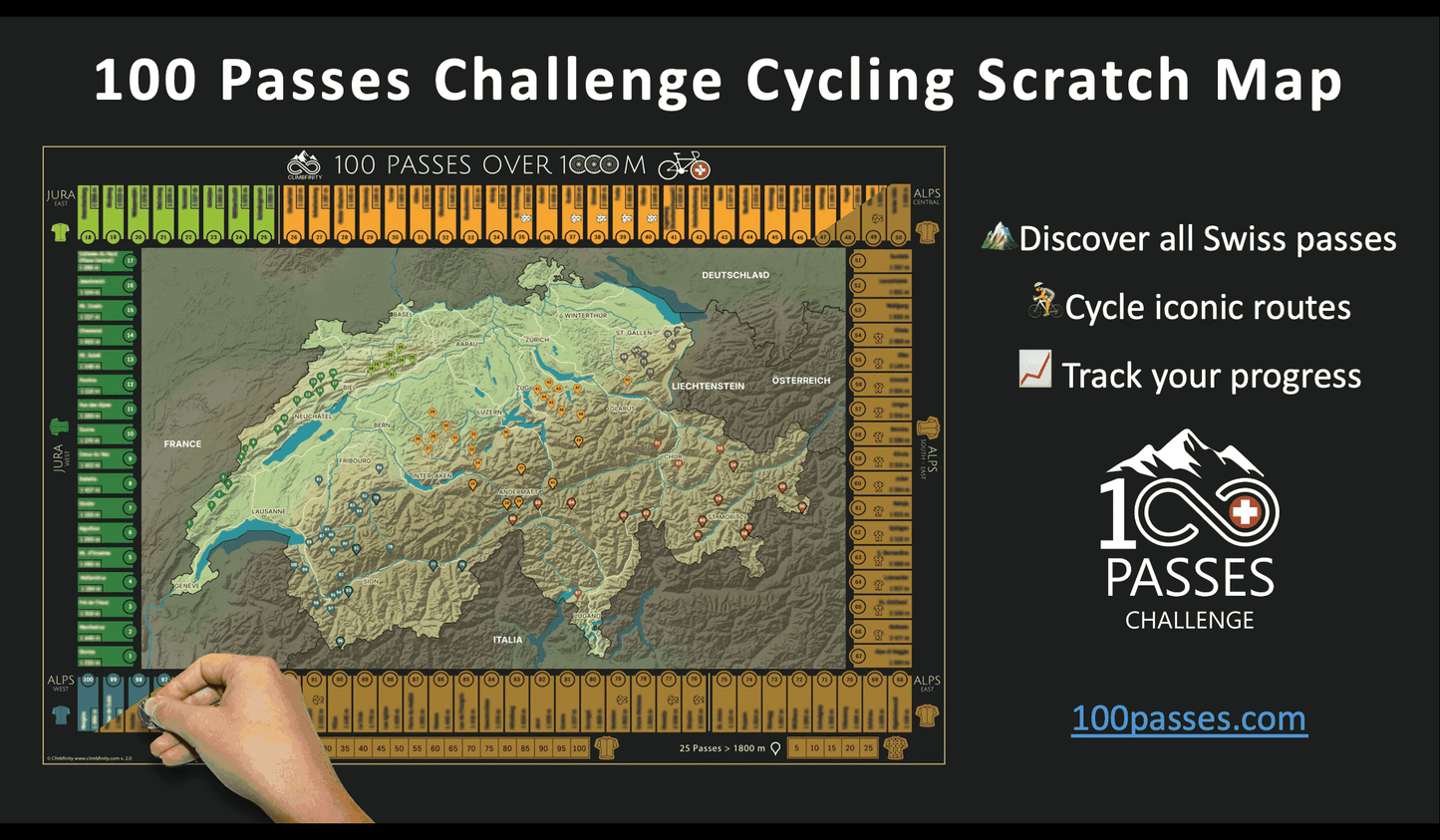 100 Passes Cycling Challenge carte à gratter, Suisse