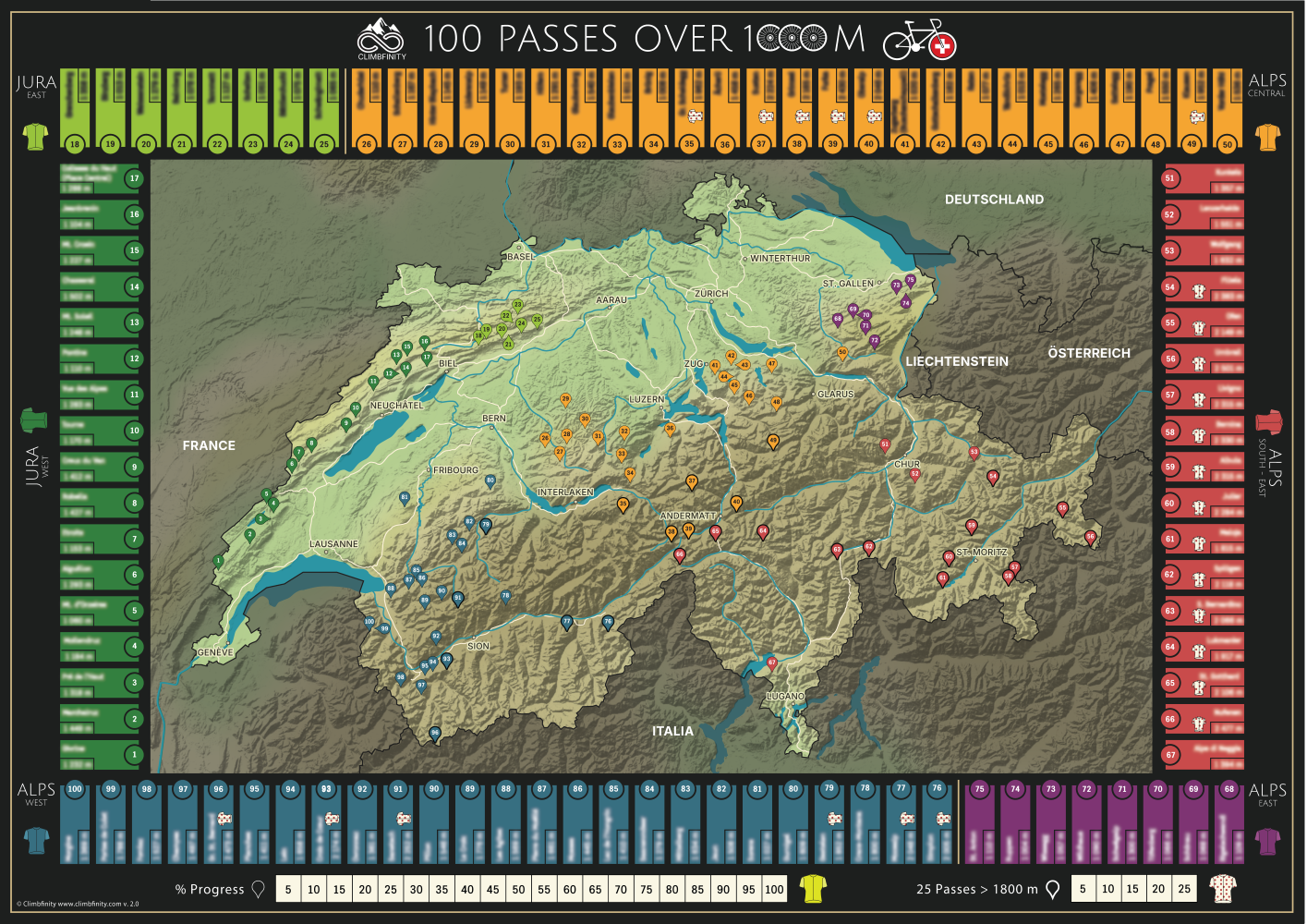 100 Passes Cycling Challenge carte à gratter, Suisse