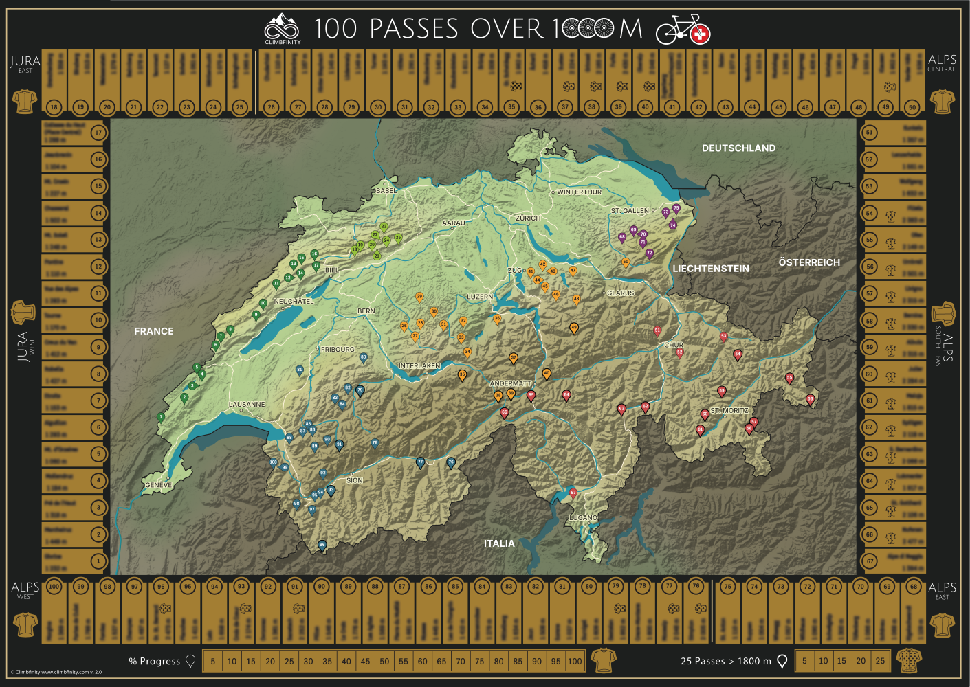 100 Passes Cycling Challenge carte à gratter, Suisse