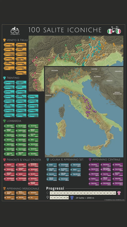 100 Salite Iconiche - mapa rowerowa Włoch